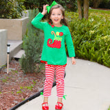 Girls Christmas Holiday Elf Stocking Top & Stripe Pants Outfit Set